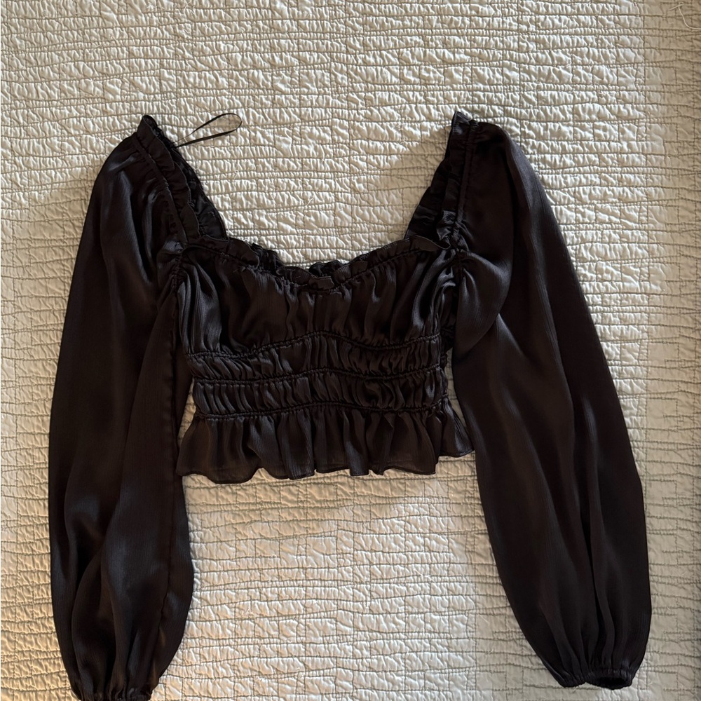 ASTR The Label Satin Black Women's Top